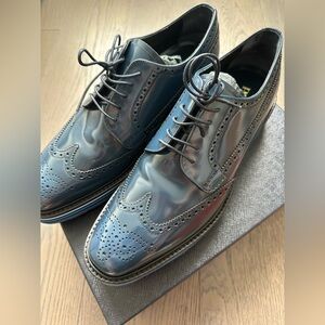 Prada Brogue Platform Leather Derby Shoes, Blue
IT size 9.5, fits US 10.5